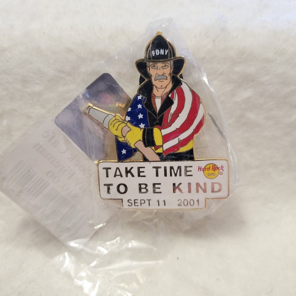 Hard Rock Cafe New York Pin FDNY Fireman Take Time To Be Kind 9/11/2001 NEW HRC